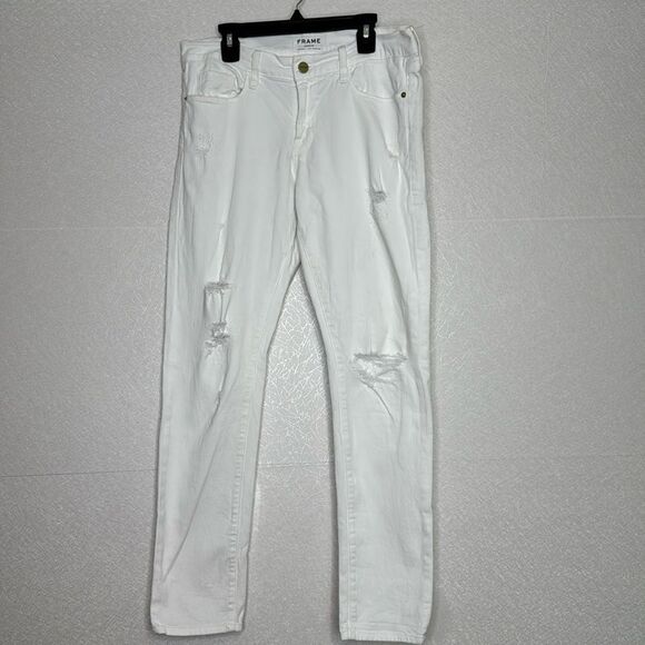 Frame Le Garçon Boyfriend Straight Leg Jeans in Blanc 28 - Picture 2 of 7
